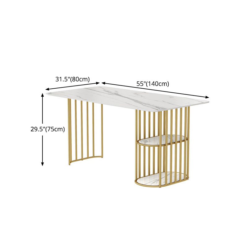 Rectangle White Dining Table Traditional Luxury Table with Gold Frame for Dining Room