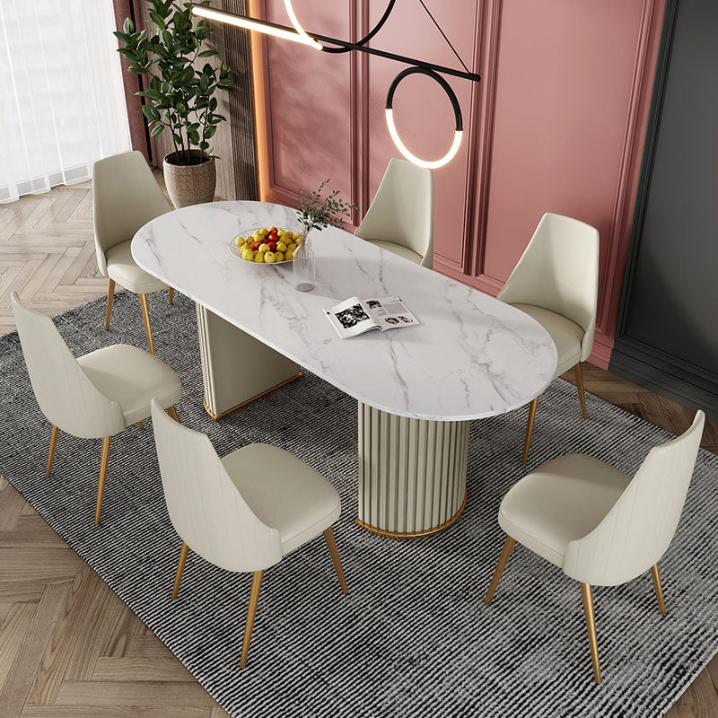 Double Pedestal Dinner Table Traditional Luxury Oval Dining Table for Home