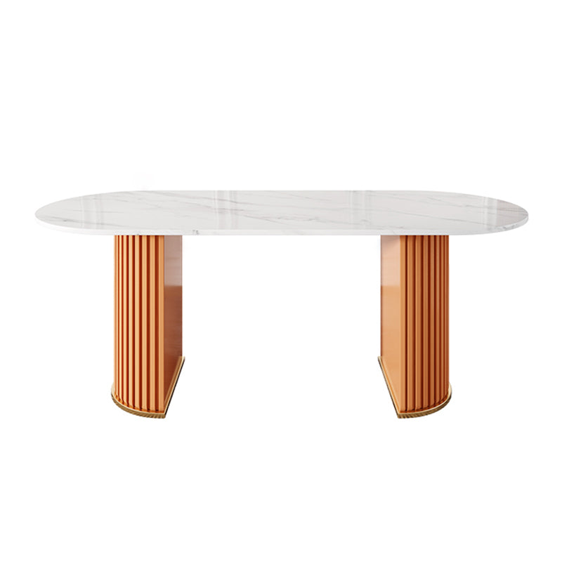 Double Pedestal Dinner Table Traditional Luxury Oval Dining Table for Home