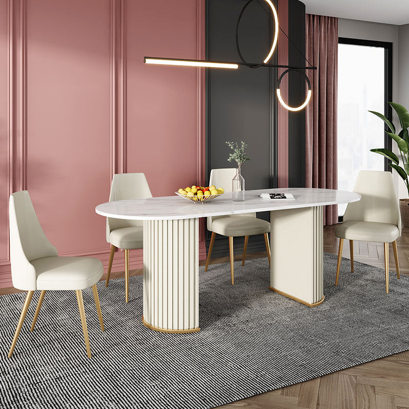 Double Pedestal Dinner Table Traditional Luxury Oval Dining Table for Home