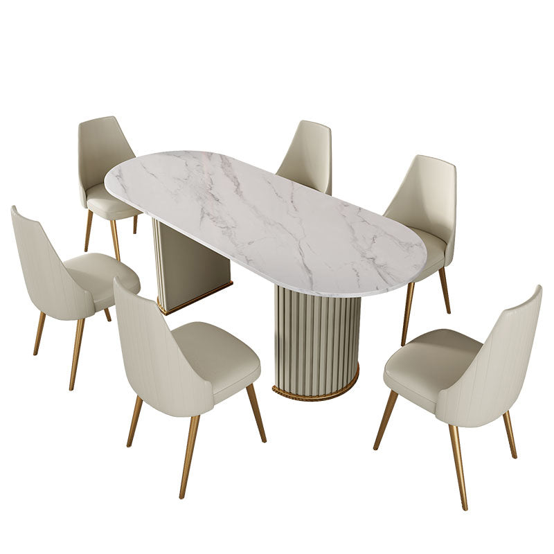 Double Pedestal Dinner Table Traditional Luxury Oval Dining Table for Home