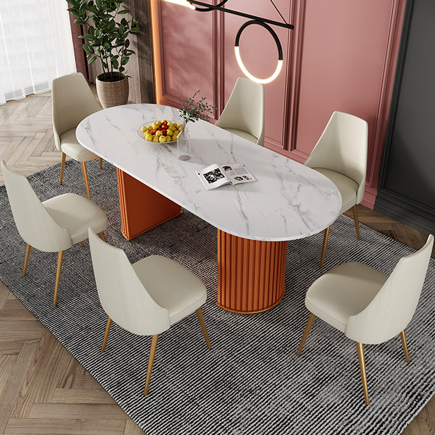 Double Pedestal Dinner Table Traditional Luxury Oval Dining Table for Home