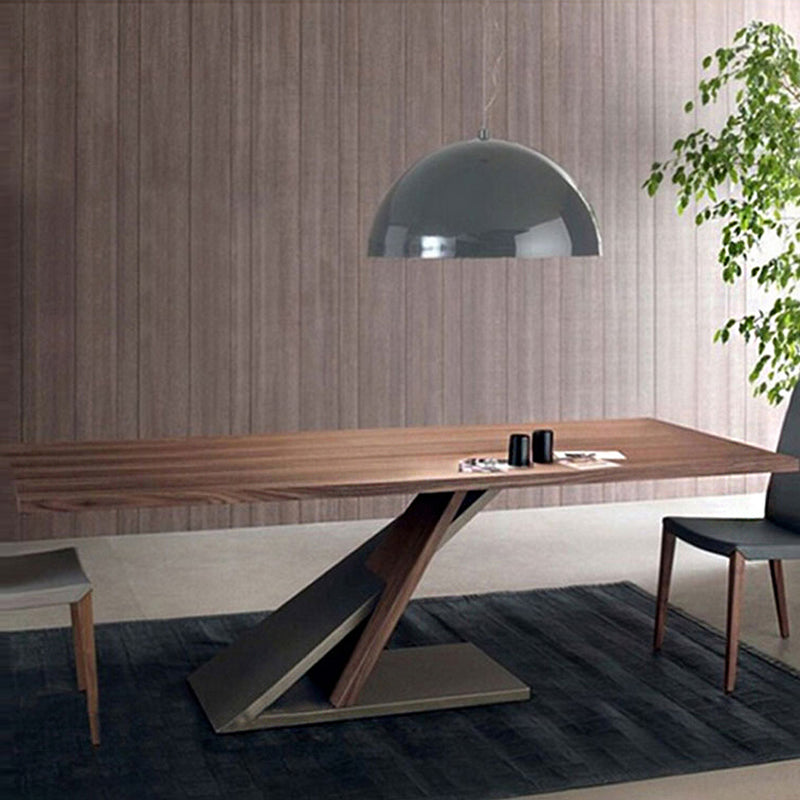 Industrial Pine Wood Table for Restaurant Rectangle Dining Table with Pedestal Base