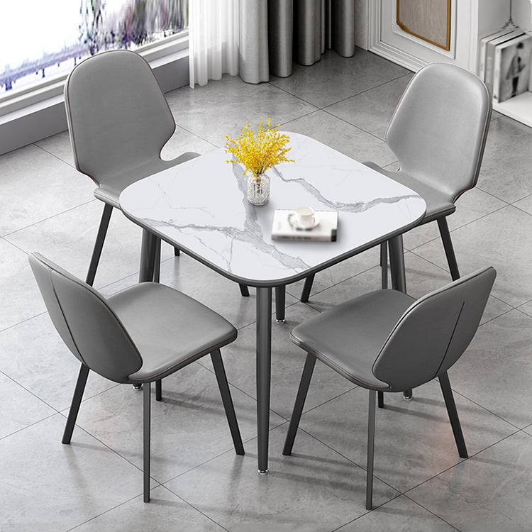 31.5-inch Metal Industrial Dining Table Sintered Stone Top Table with 4 Legs