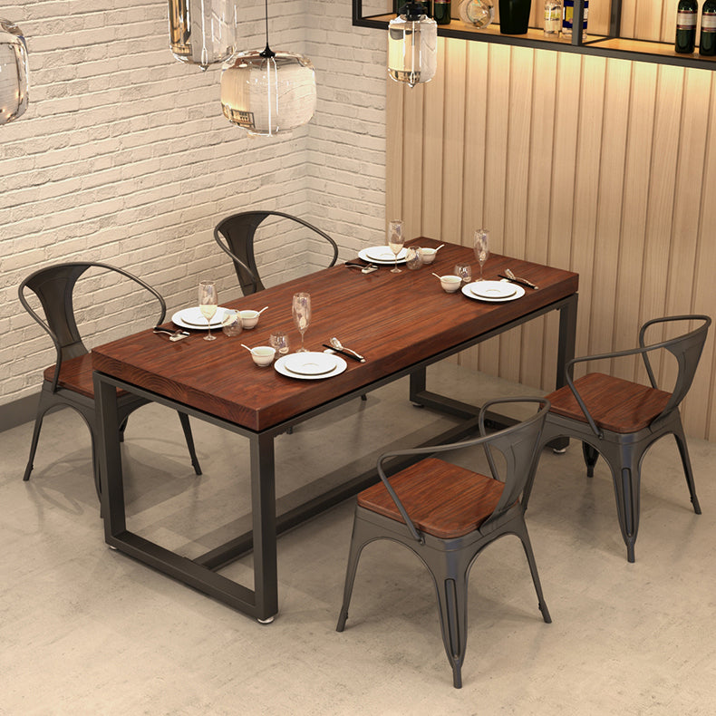 Solid Wood Dining Table Industrial Dining Table with Black Frame