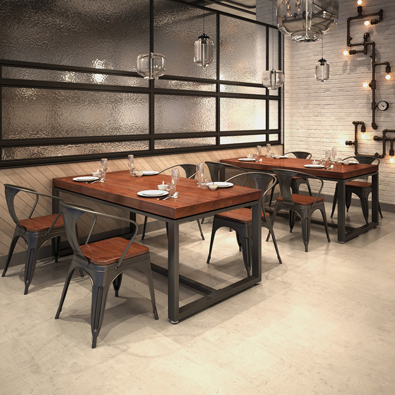 Solid Wood Dining Table Industrial Dining Table with Black Frame
