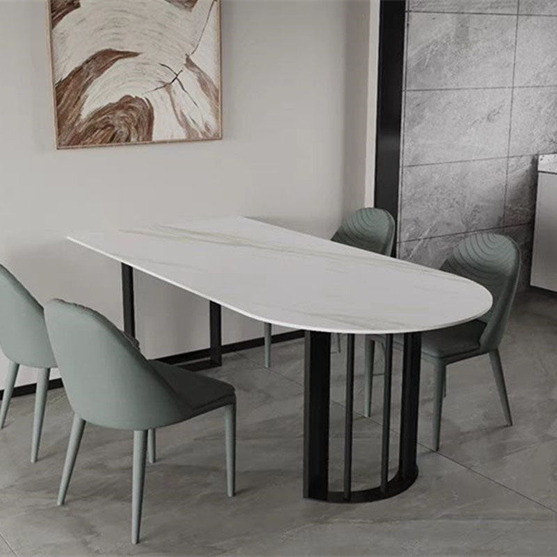 Sintered Stone Top Table with Double Pedestal Modern White Table for Restaurant