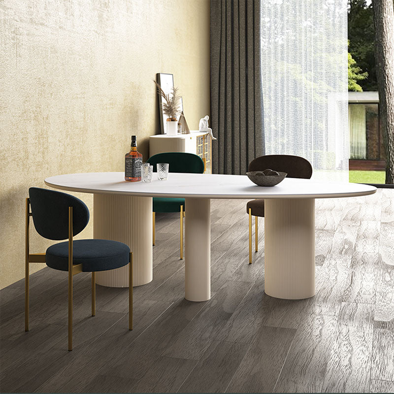 Modern Stone Top Dinette Table Oval Home Kitchen Dinner Tripod Dining Table