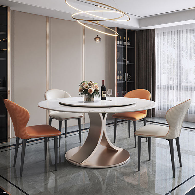 Modern Round Pedestal Dining Table Sintered Stone Home Convertible Dining Table