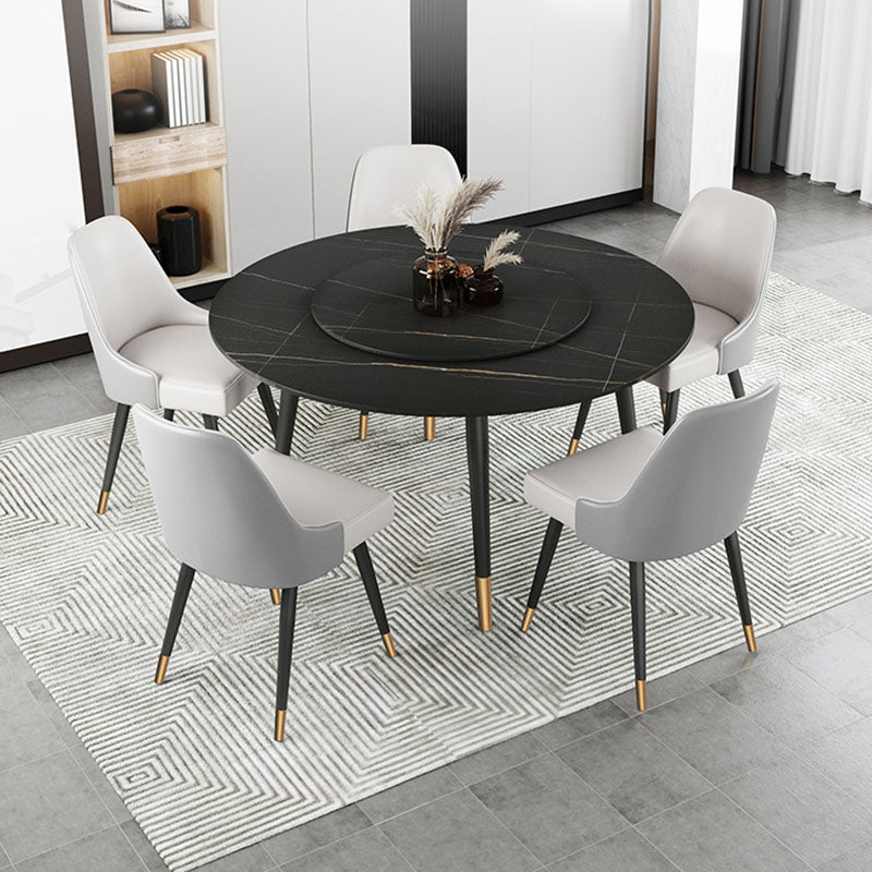 Traditional Luxury Dining Table Stone and Metal Round Tripod Base Dining Table