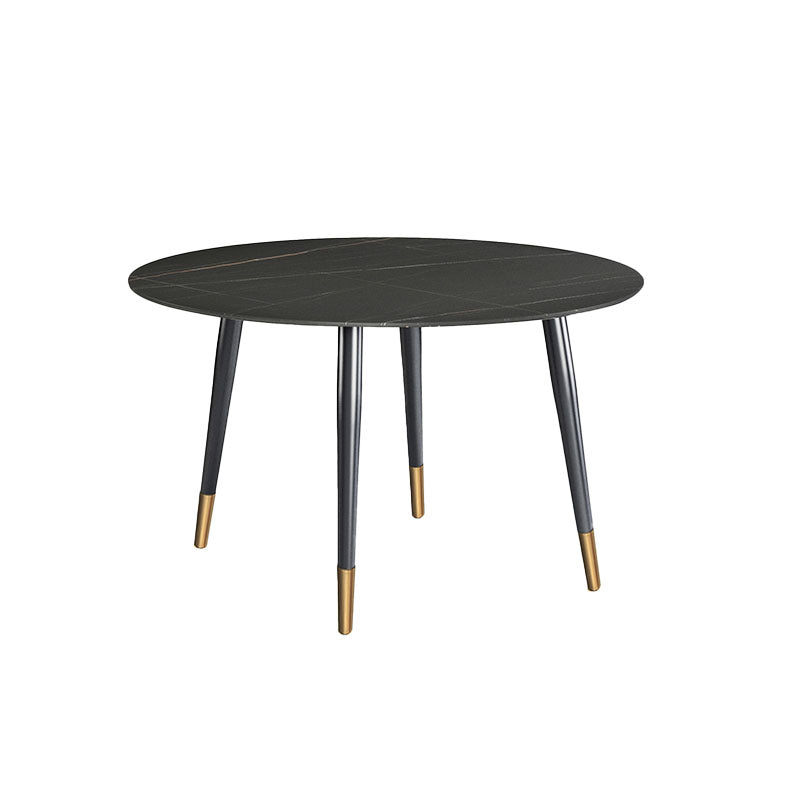 Traditional Luxury Dining Table Stone and Metal Round Tripod Base Dining Table