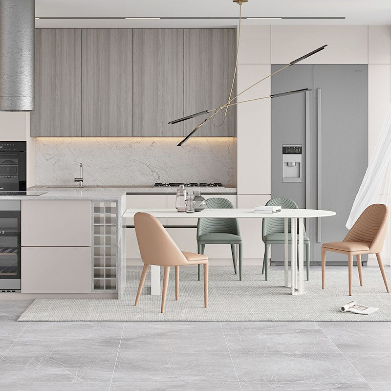 Irregular Shape White Table for Restaurant Sintered Stone Table with Double Pedestal