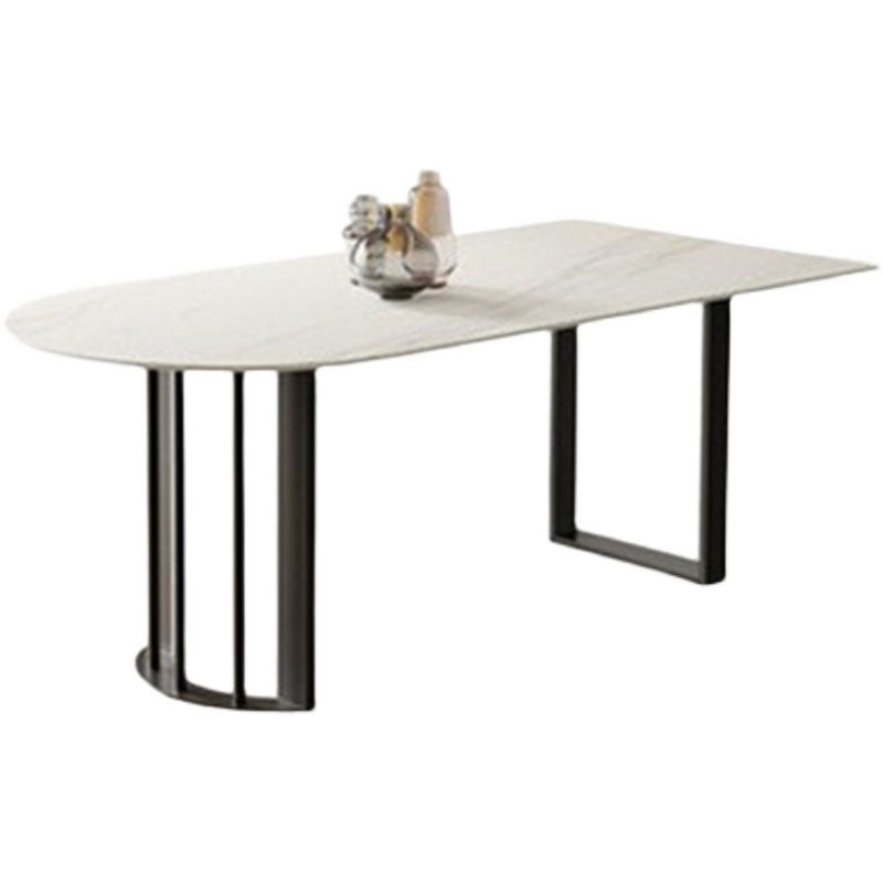 Irregular Shape White Table for Restaurant Sintered Stone Table with Double Pedestal