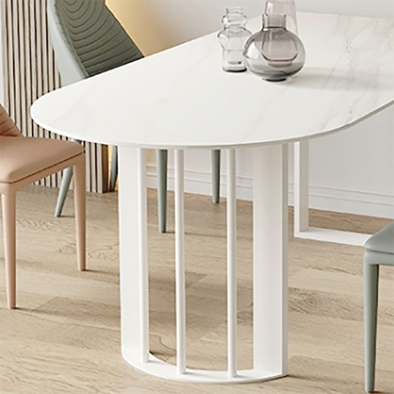 Irregular Shape White Table for Restaurant Sintered Stone Table with Double Pedestal