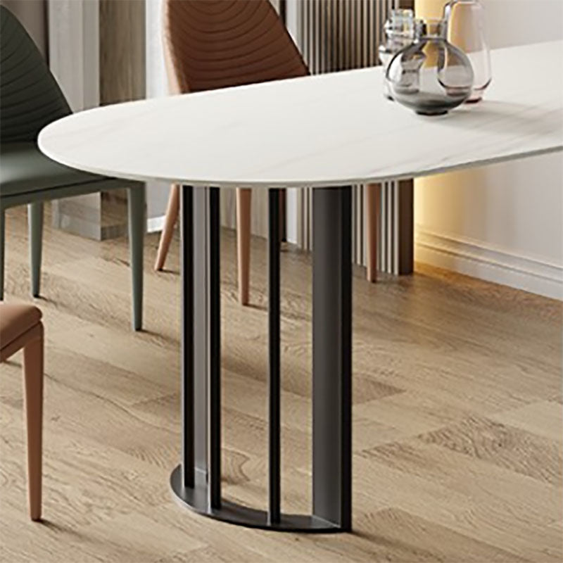 Irregular Shape White Table for Restaurant Sintered Stone Table with Double Pedestal
