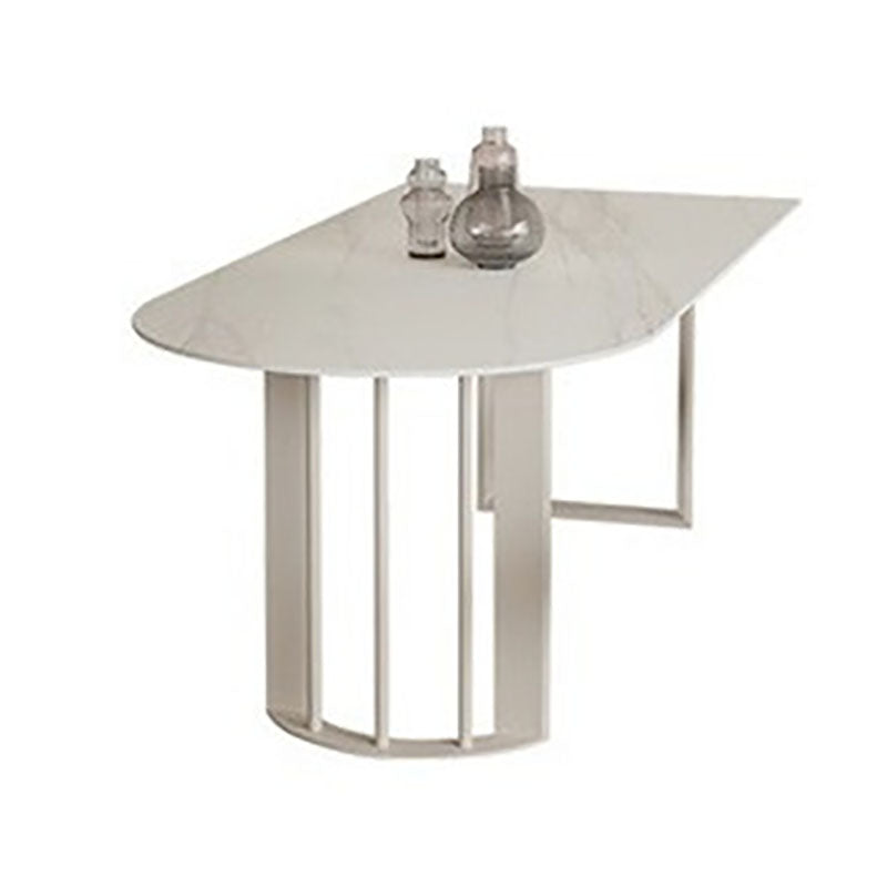 Irregular Shape White Table for Restaurant Sintered Stone Table with Double Pedestal