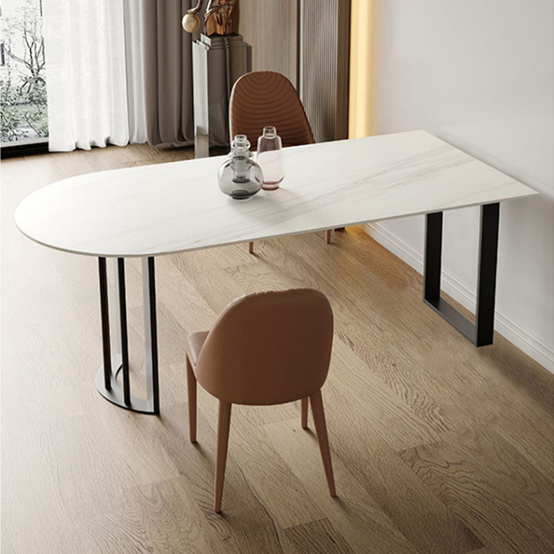 Irregular Shape White Table for Restaurant Sintered Stone Table with Double Pedestal