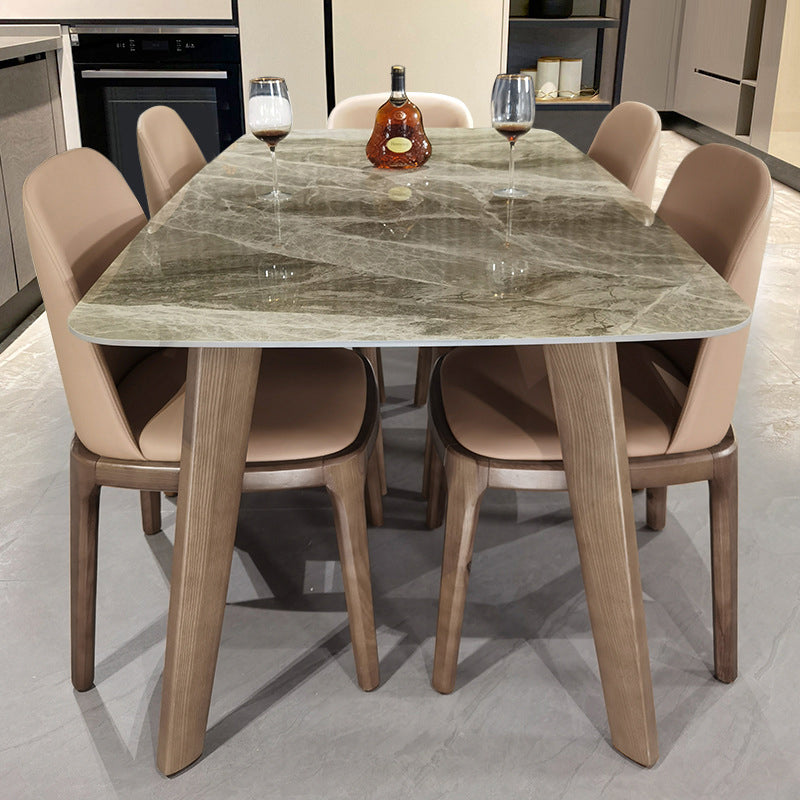 Stone Top Dining Table Mid-Century Modern Table with 4 Legs in Brown