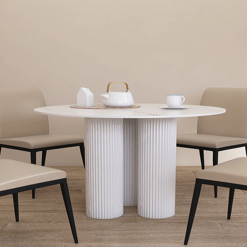 Contemporary Sintered Stone Dining Table Round Dinner Room Table with Pedestal Base