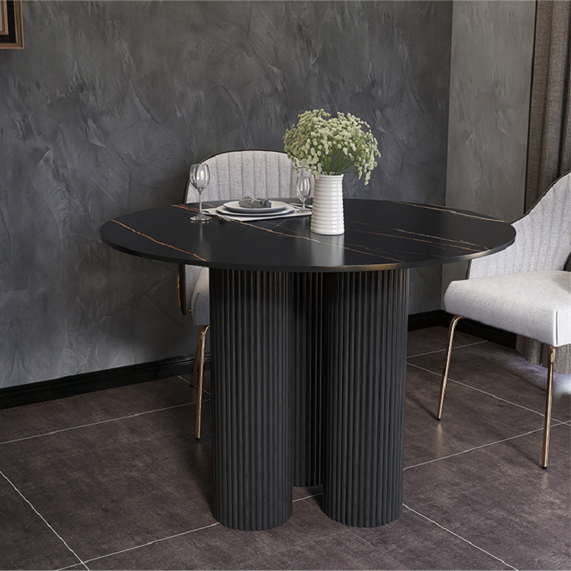 Contemporary Sintered Stone Dining Table Round Dinner Room Table with Pedestal Base