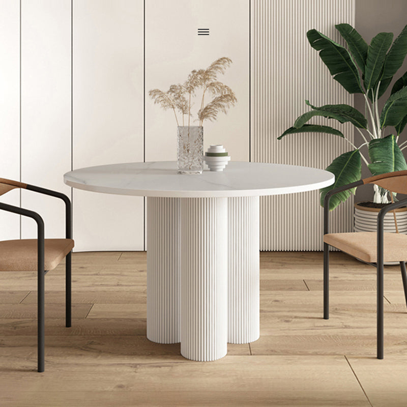 Contemporary Sintered Stone Dining Table Round Dinner Room Table with Pedestal Base