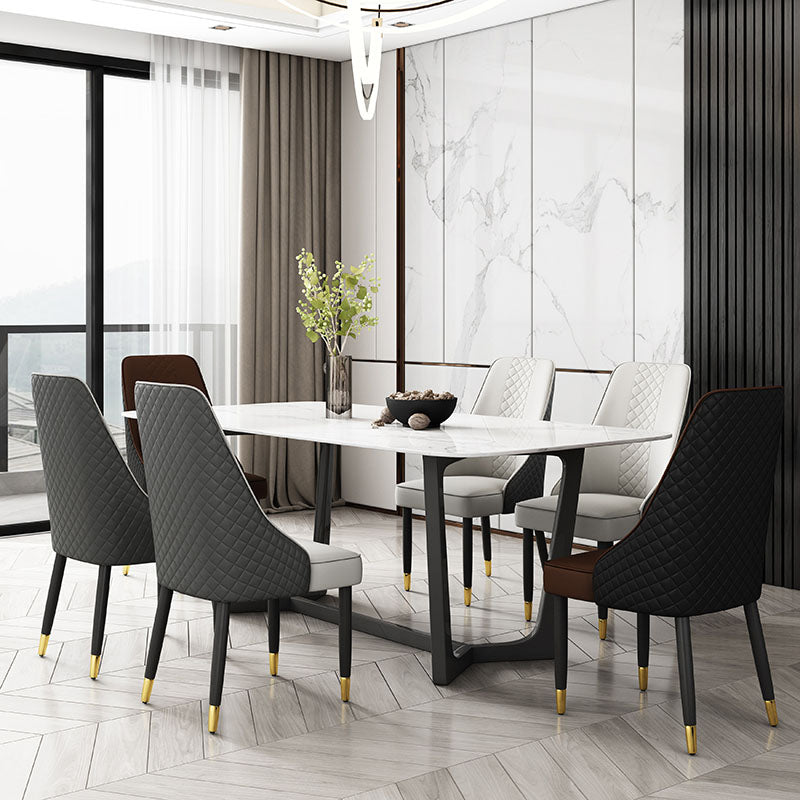 Scandinavian Style Leather Dining Chairs for Kitchen Armless Solid Back Chair