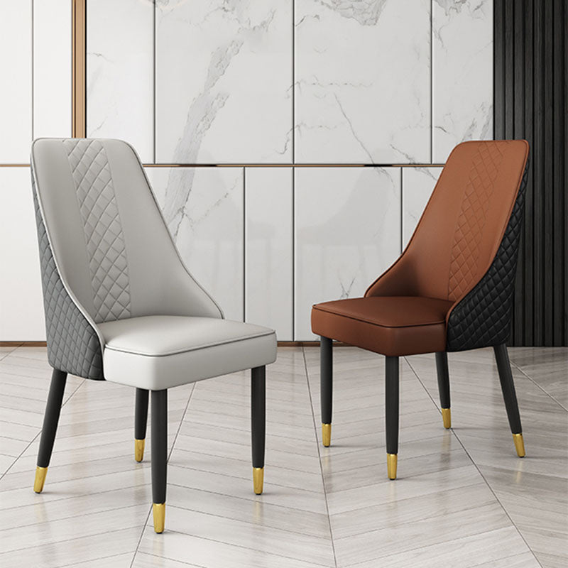 Scandinavian Style Leather Dining Chairs for Kitchen Armless Solid Back Chair