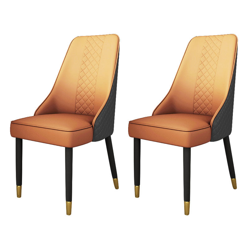 Scandinavian Style Leather Dining Chairs for Kitchen Armless Solid Back Chair