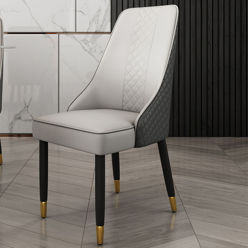 Scandinavian Style Leather Dining Chairs for Kitchen Armless Solid Back Chair