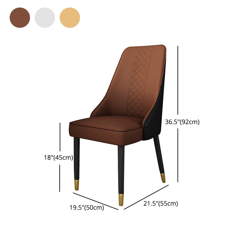 Scandinavian Style Leather Dining Chairs for Kitchen Armless Solid Back Chair