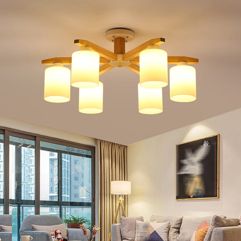 Contemporary Flush Light Fixture Wood Flush Mount Lights in Brown for Living Room