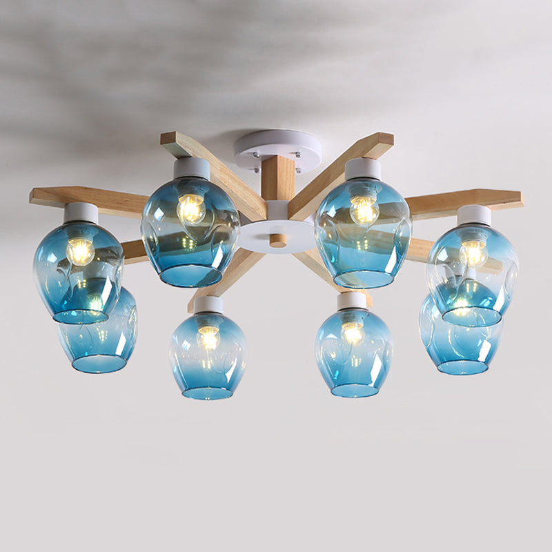 Contemporary Flush Light Fixture Wood Flush Mount Lights in Brown for Living Room