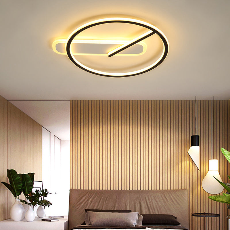 Zeitgenössische Flush-Leuchten Taktförmige 2 leichte Metallspüschmontagelampen in Schwarz