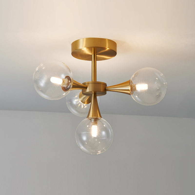 Contemporary Sphere Flush Light Fixture Glass Flush Mount Ceiling Fixture in Gold