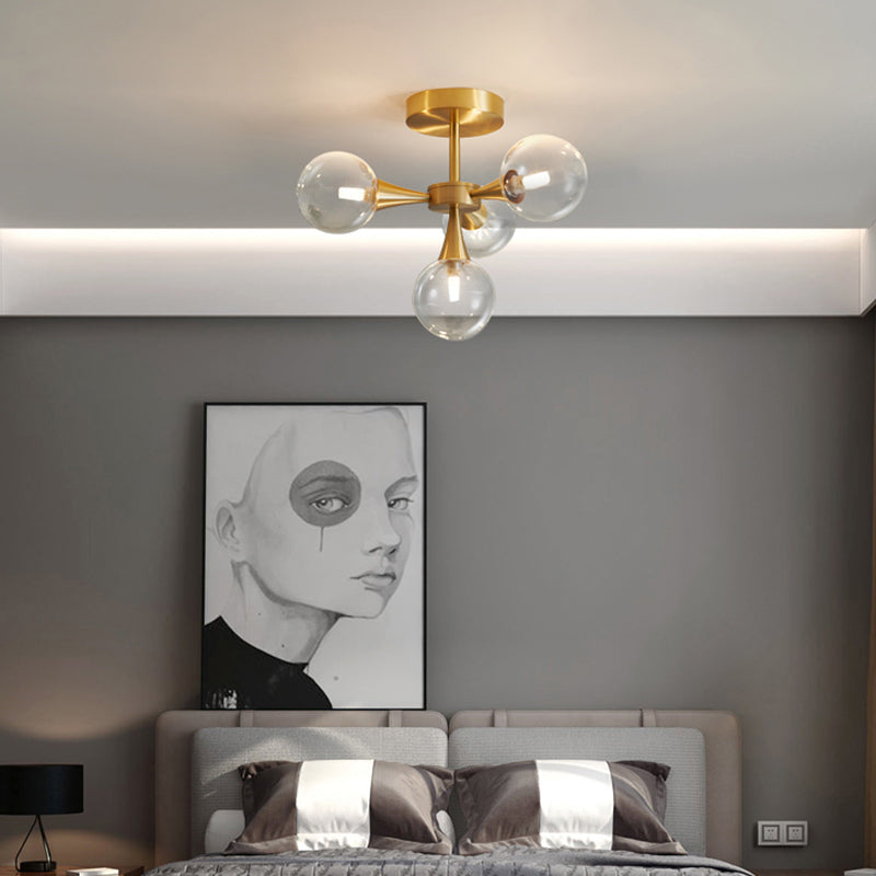 Contemporary Sphere Flush Light Fixture Glass Flush Mount Ceiling Fixture in Gold