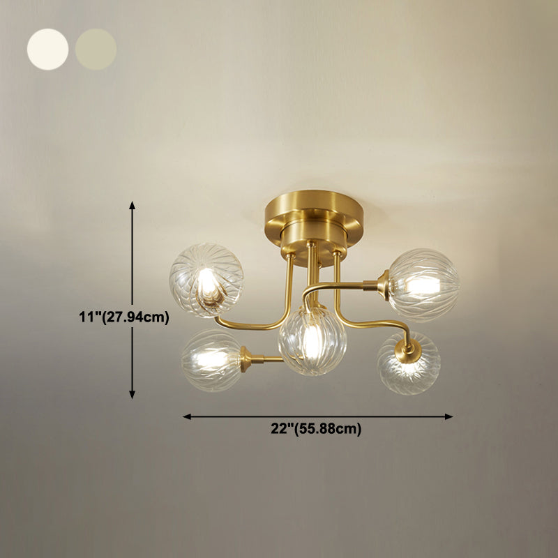Contemporary Sphere Flush Light Fixture Glass Flush Mount Ceiling Fixture in Gold