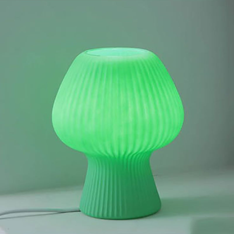 Macaron Style 1-Bulb Table Lamp Rib Glass Tulip Night Stand Light