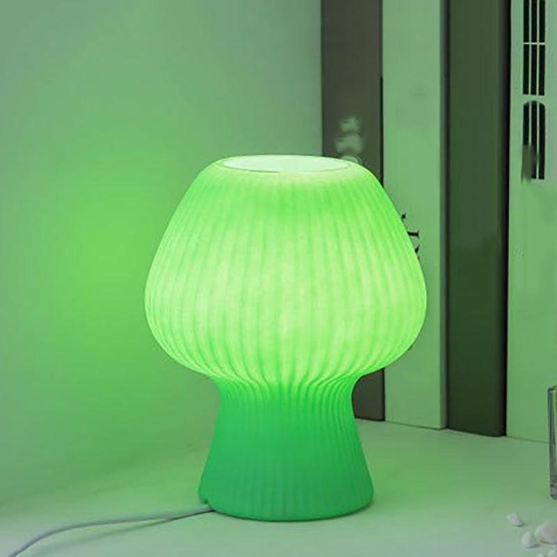 Macaron Style 1-Bulb Table Lamp Rib Glass Tulip Night Stand Light