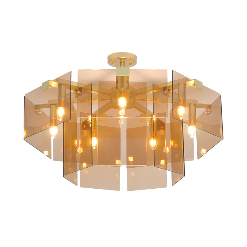Modern Style Gold Chandelier Light Fixture Geometry Shape Glass Hanging Light