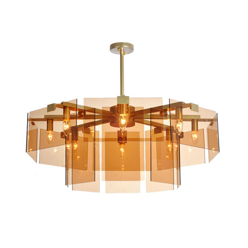 Modern Style Gold Chandelier Light Fixture Geometry Shape Glass Hanging Light
