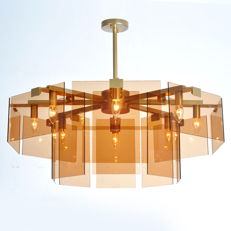 Modern Style Gold Chandelier Light Fixture Geometry Shape Glass Hanging Light