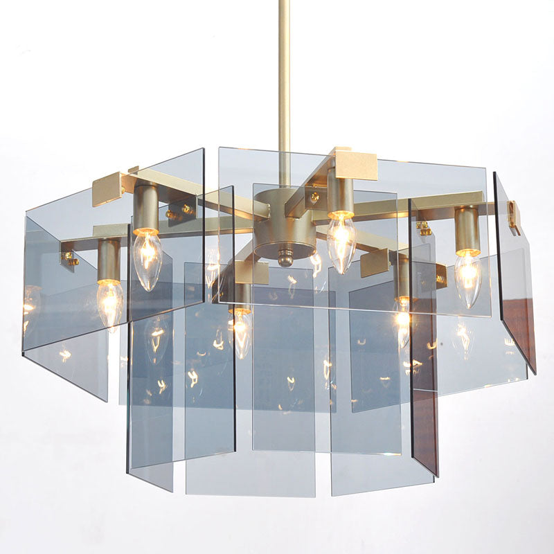 Modern Style Gold Chandelier Light Fixture Geometry Shape Glass Hanging Light