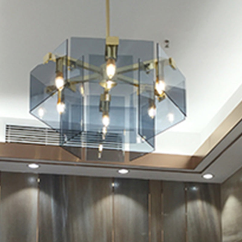 Modern Style Gold Chandelier Light Fixture Geometry Shape Glass Hanging Light