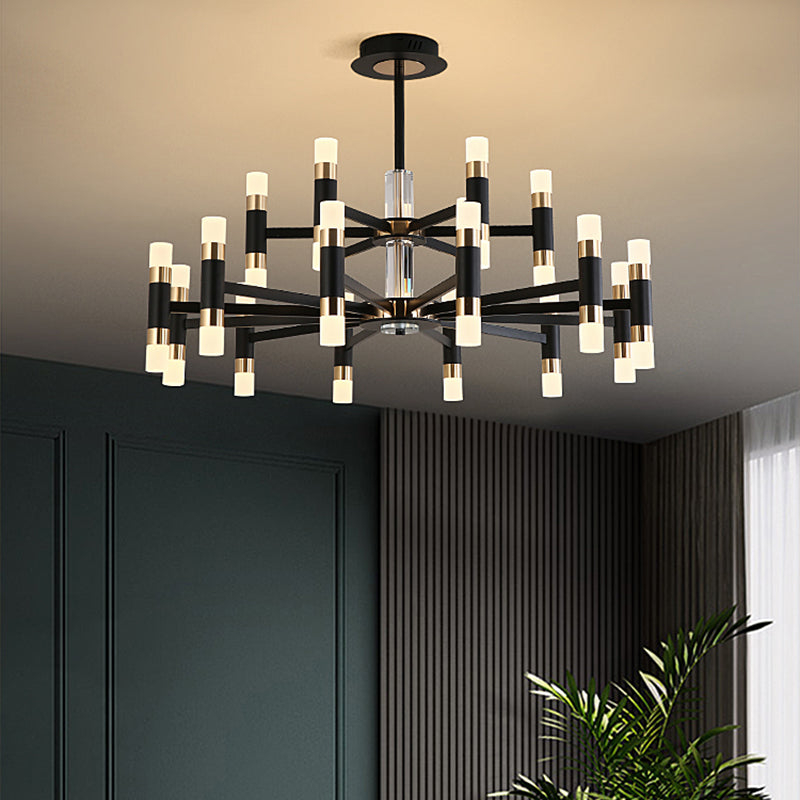Moderner Deckenkronleuchter Multi-Licht-Metall-Acrylhänge-Lampe in Schwarz