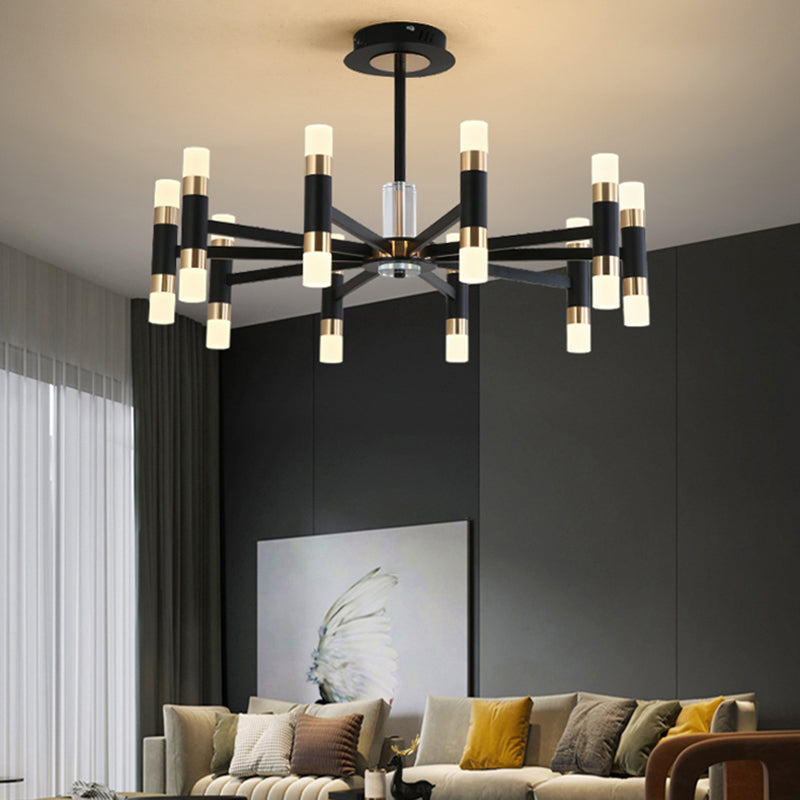 Moderner Deckenkronleuchter Multi-Licht-Metall-Acrylhänge-Lampe in Schwarz