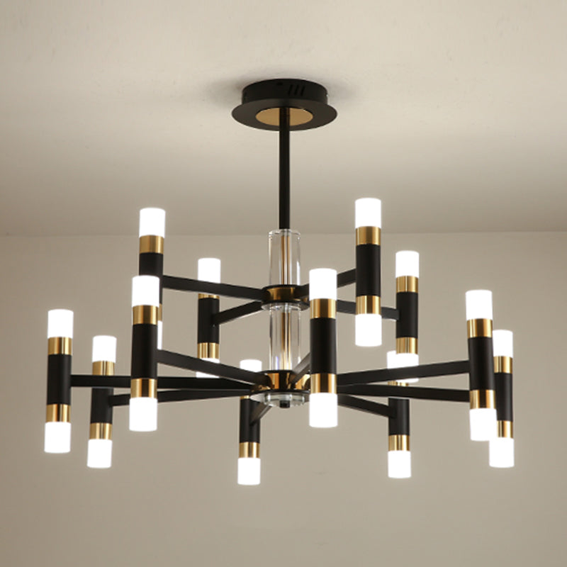Moderner Deckenkronleuchter Multi-Licht-Metall-Acrylhänge-Lampe in Schwarz