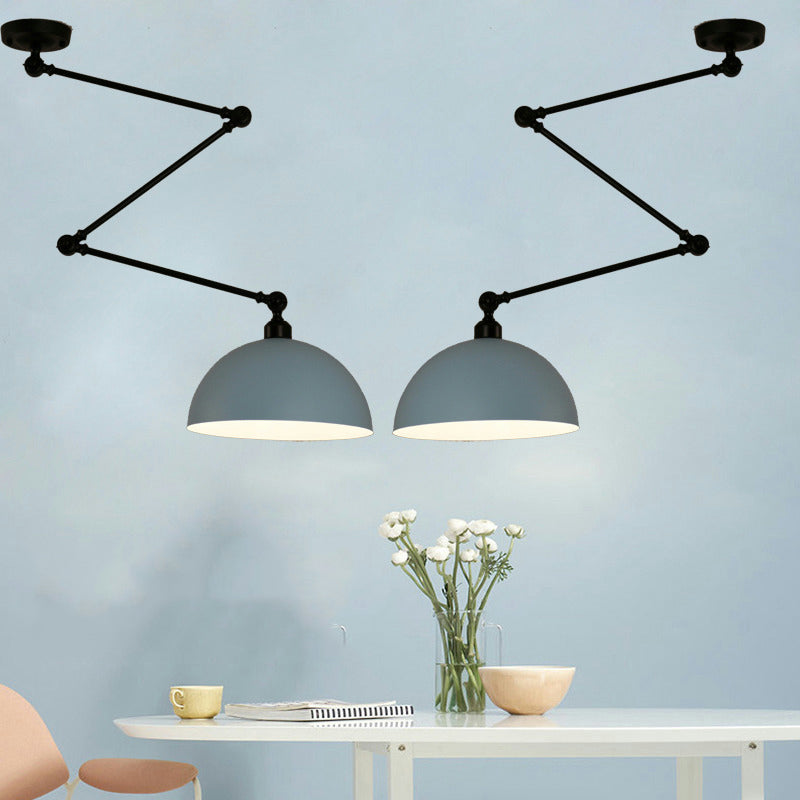 Macaron 1-Bulb Suspension Lamp Metal Swing Arm Pendant Light with Dome Shade