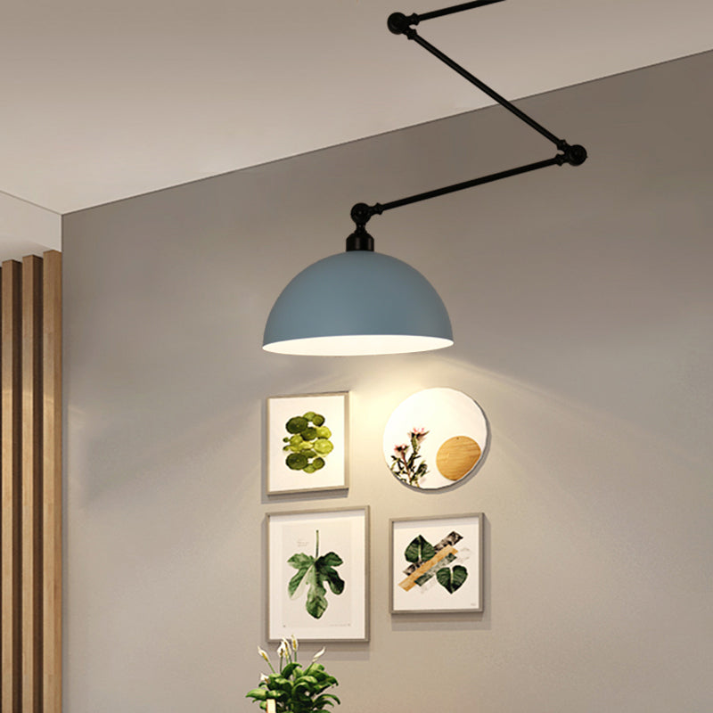 Macaron 1-Bulb Suspension Lamp Metal Swing Arm Pendant Light with Dome Shade