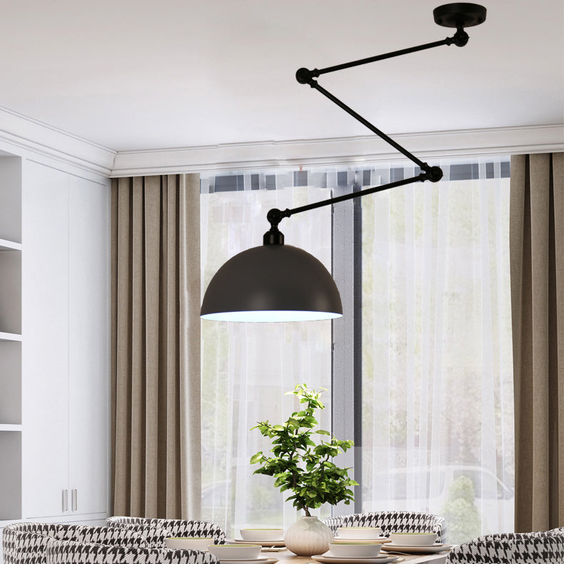 Macaron 1-Bulb Suspension Lamp Metal Swing Arm Pendant Light with Dome Shade