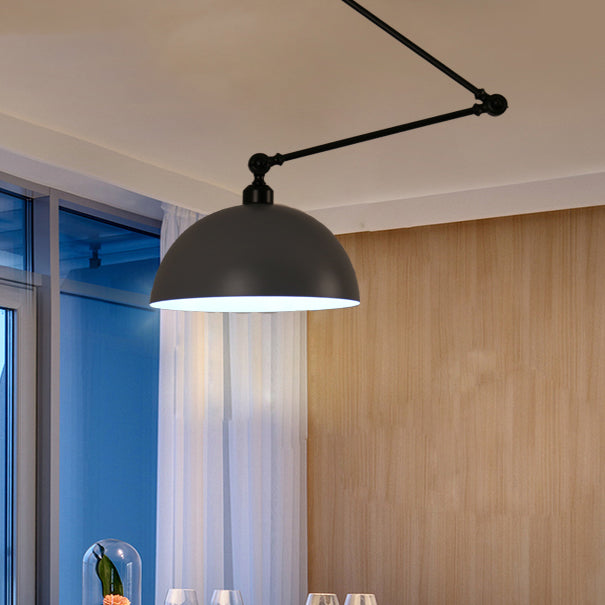Macaron 1-Bulb Suspension Lamp Metal Swing Arm Pendant Light with Dome Shade